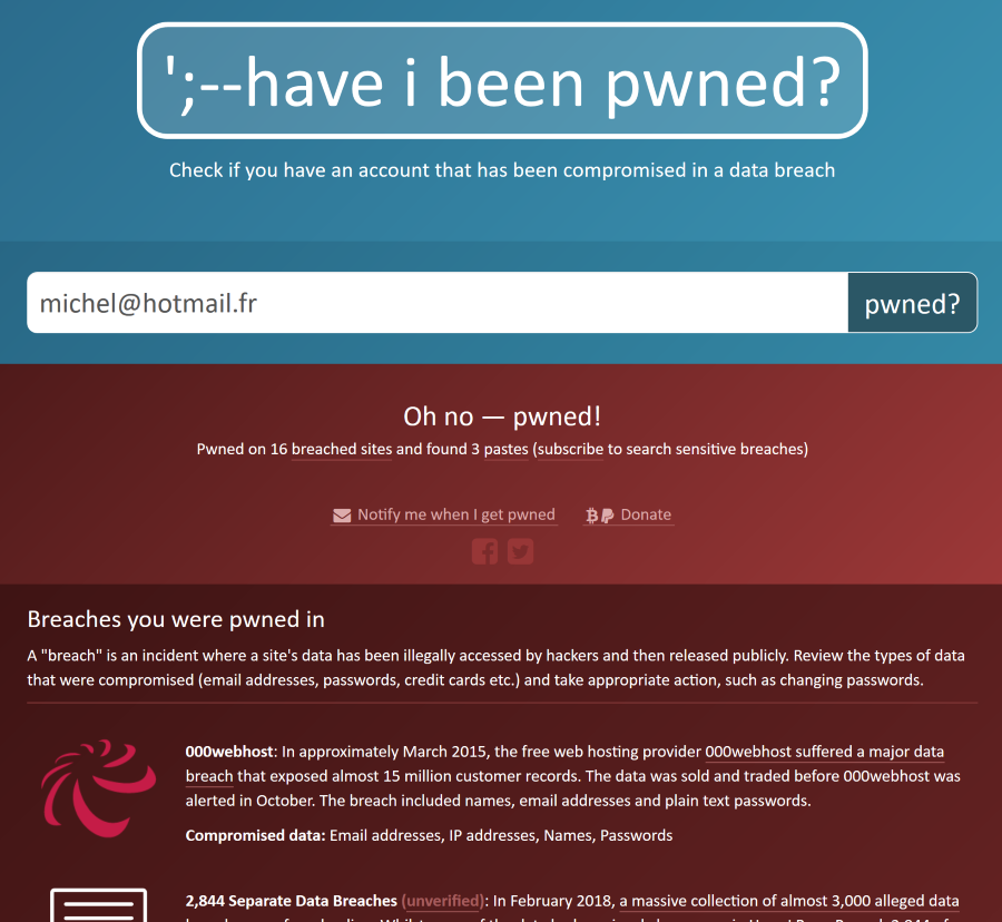 haveibeenpwned adresse email
